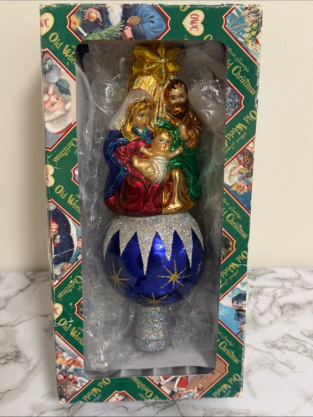 Old World Nativity Tree Topper Ornament - Gold, Blue, Red
